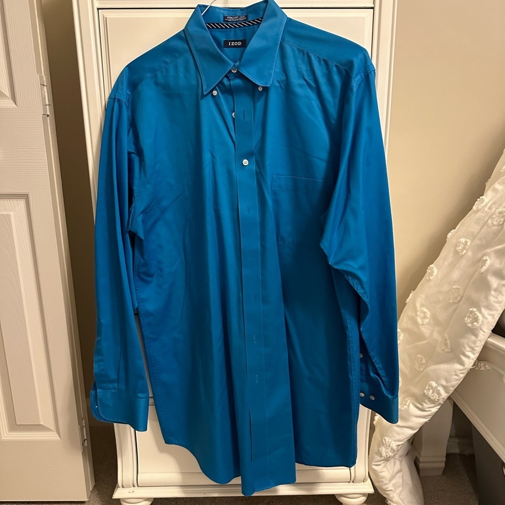 Izod Blue Button Down Shirt Size 17 35/36 Tall